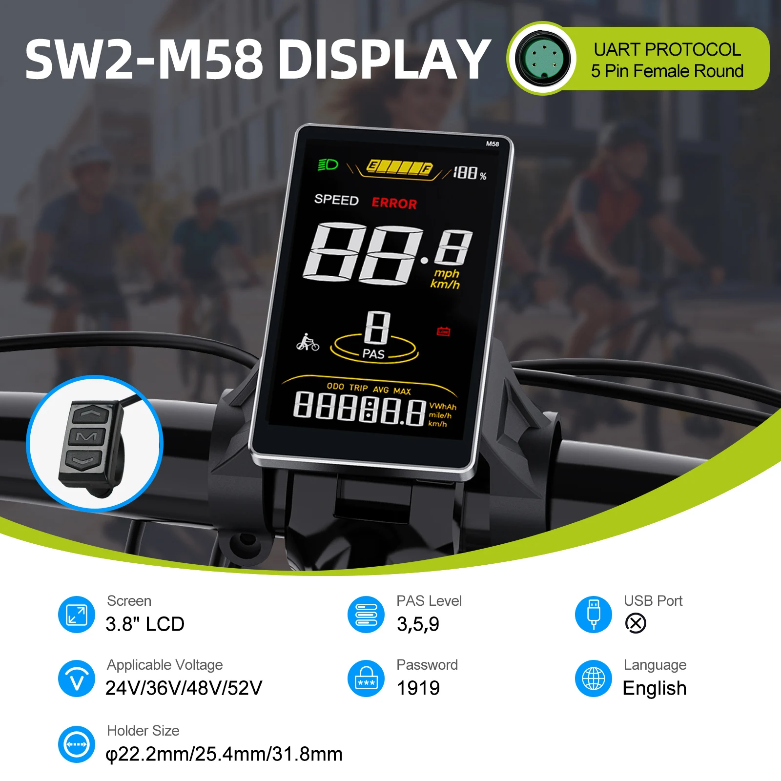 Bafang UART Display Protokoll LCD Instrument 36V 48V 52V EKD01 Bluetooth Computer DZ40 DPC18 SW2-M58 für Hub Mid Motor Ebike Kits