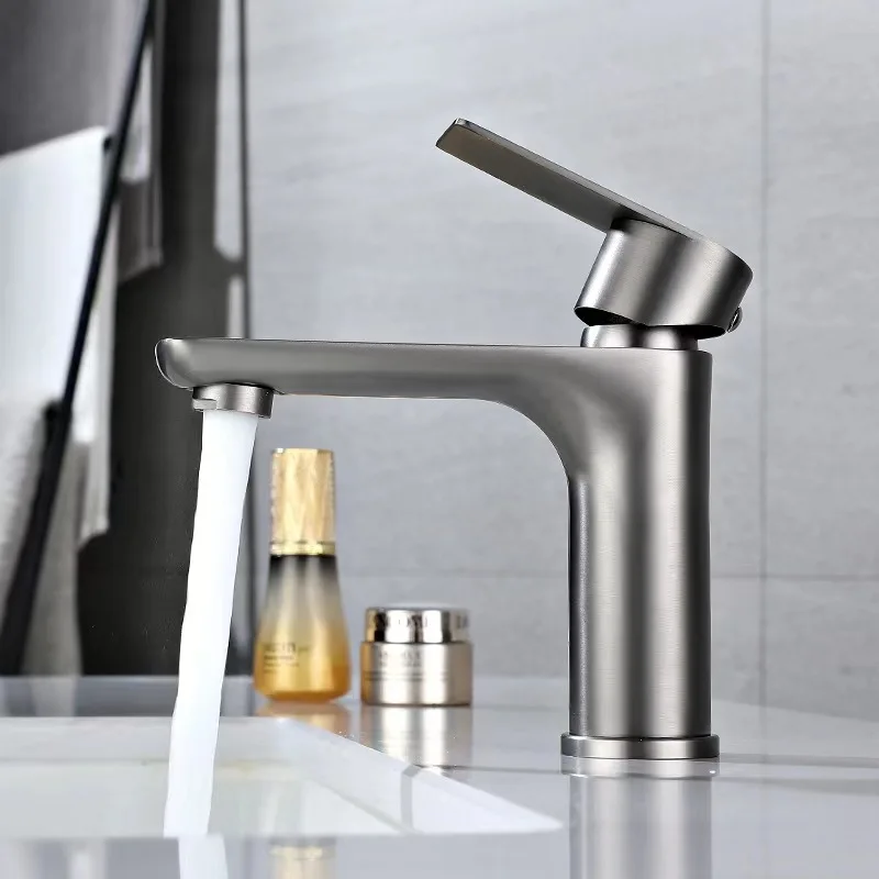 Gun Gray Stainless Steel Basin Hot and Cold Faucet Wash Basin Countertop Basin Toilet Bathroom Black Single Cooling Faucet