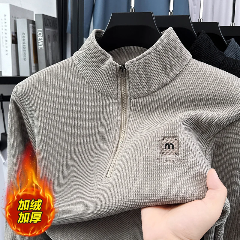

2025 Men's Casual Winter New Plush Padded Sweater Warm Half Zipper Half Cardigan Joker Stand Collar Knitted Coat