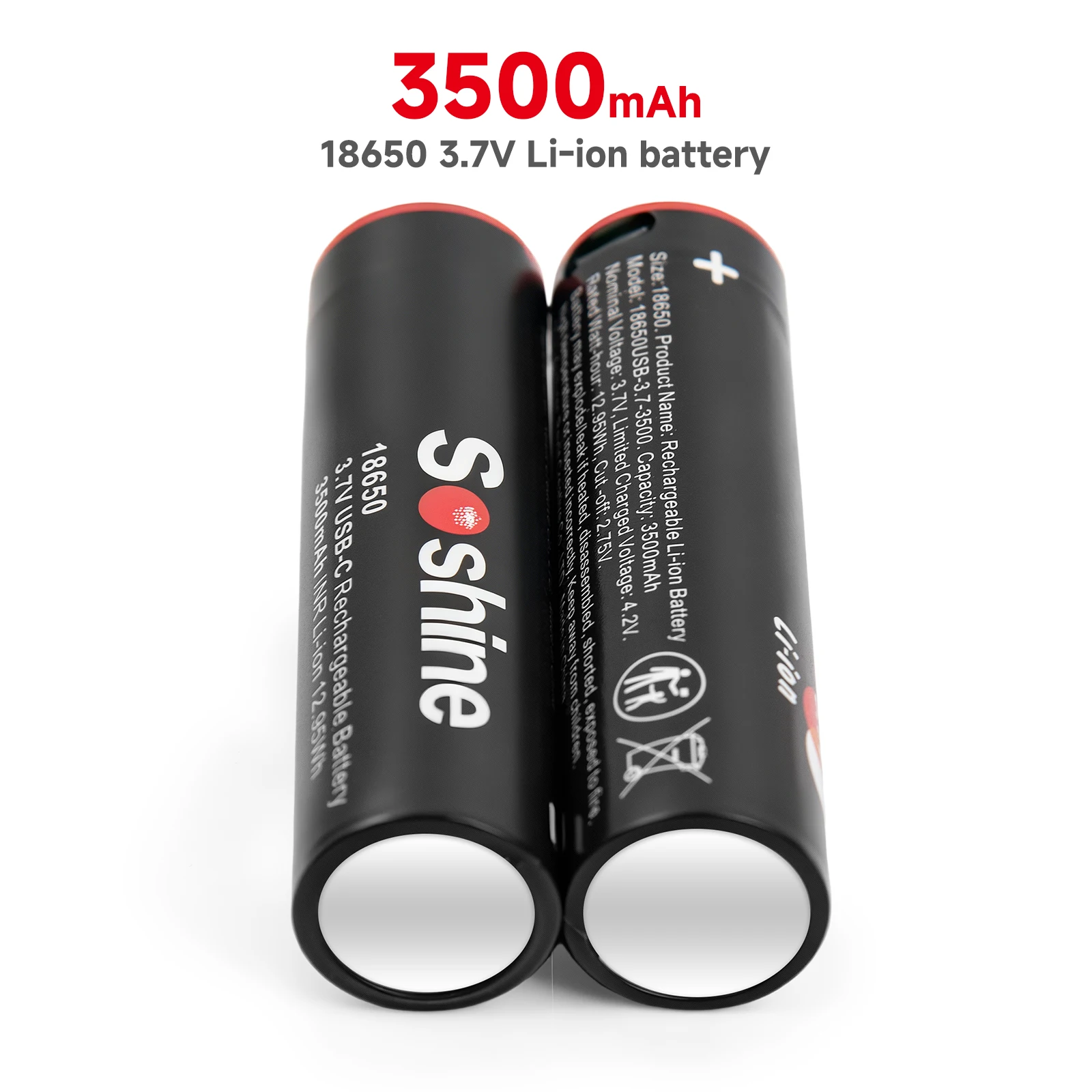 Soshine 18650 3500mAh USB Type-C Rechargeable Battery 3.7V 18650 Lithium-ion Battery with USB Cable for Flashlight Toy Keyboar