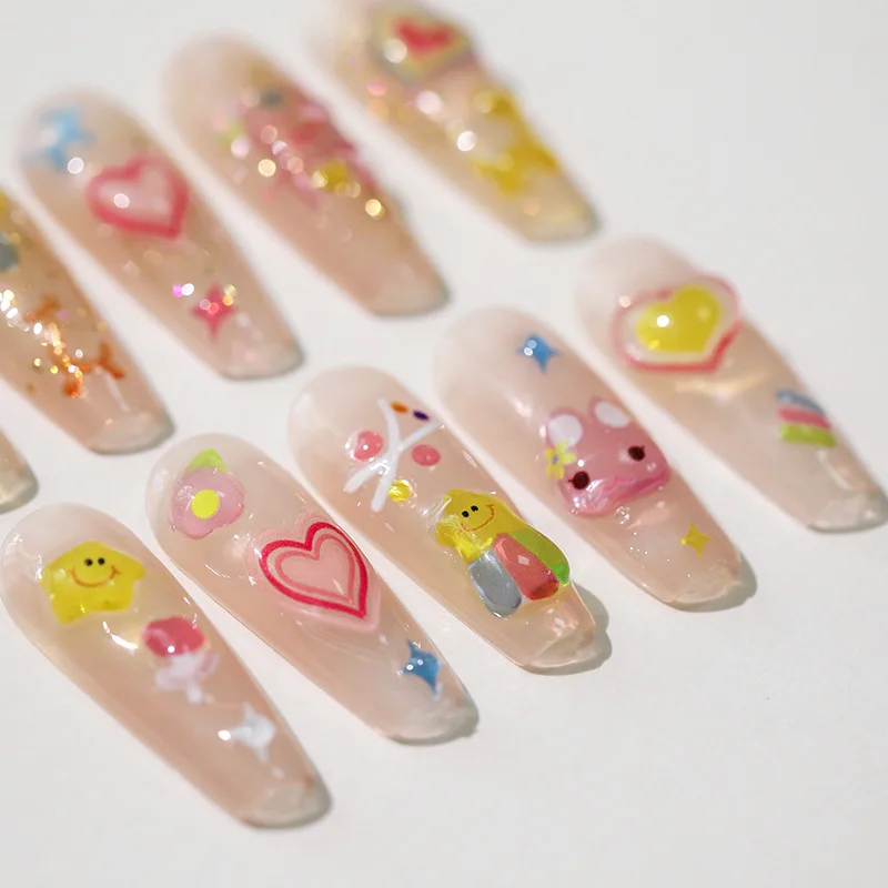 Jelly Design Bear Rabbit Stars Love Heart Cartoon 5D Embossed Reliefs Self Adhesive Nail Art Stickers Lovely 3D Manicure Decals