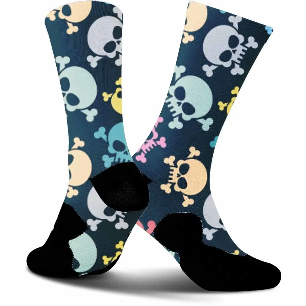 2025 New Creative Four Color Skull Pattern Sports Cycling Socks, Fashionable, Unisex, Sweat Absorbing, Breathable, Durable