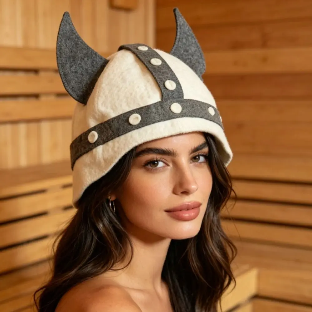 Wool Felt Material Wool Felt Sauna Hat Rivet Decor Heat Resistant Steam Bath Headwear White Grey Unisex Felt Sauna Cap For Sauna