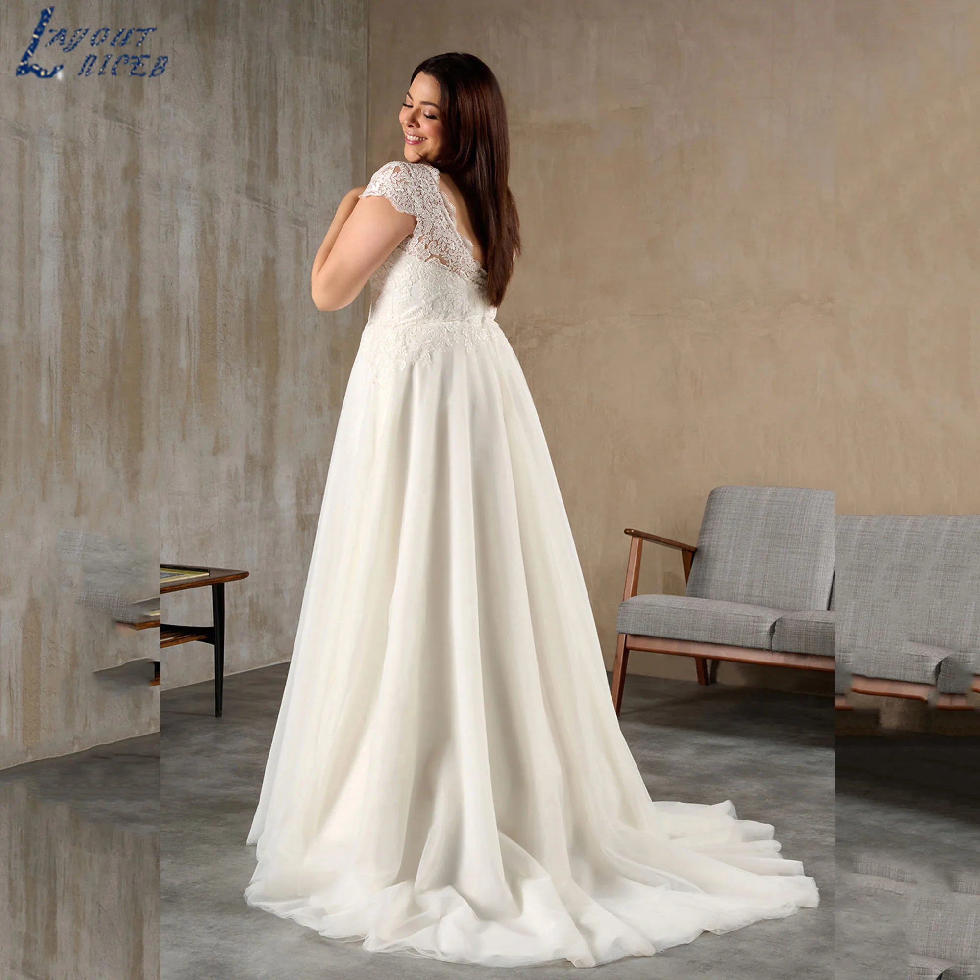 

Classic Lace Wedding Gowns Sleeveless V-neck A-line Tulle Appliques Bride Dress Plus Size Backless vestidos de novia Customized