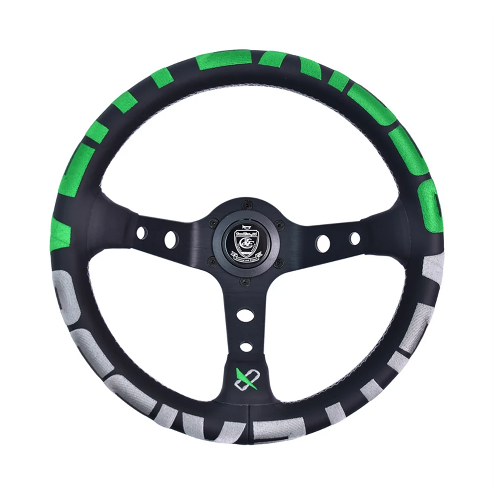 

JDM VERTEX 13Inch Racing Steering Wheel Green Color Deep Corn Leather Drifting Sport Steering Wheel Universal Type
