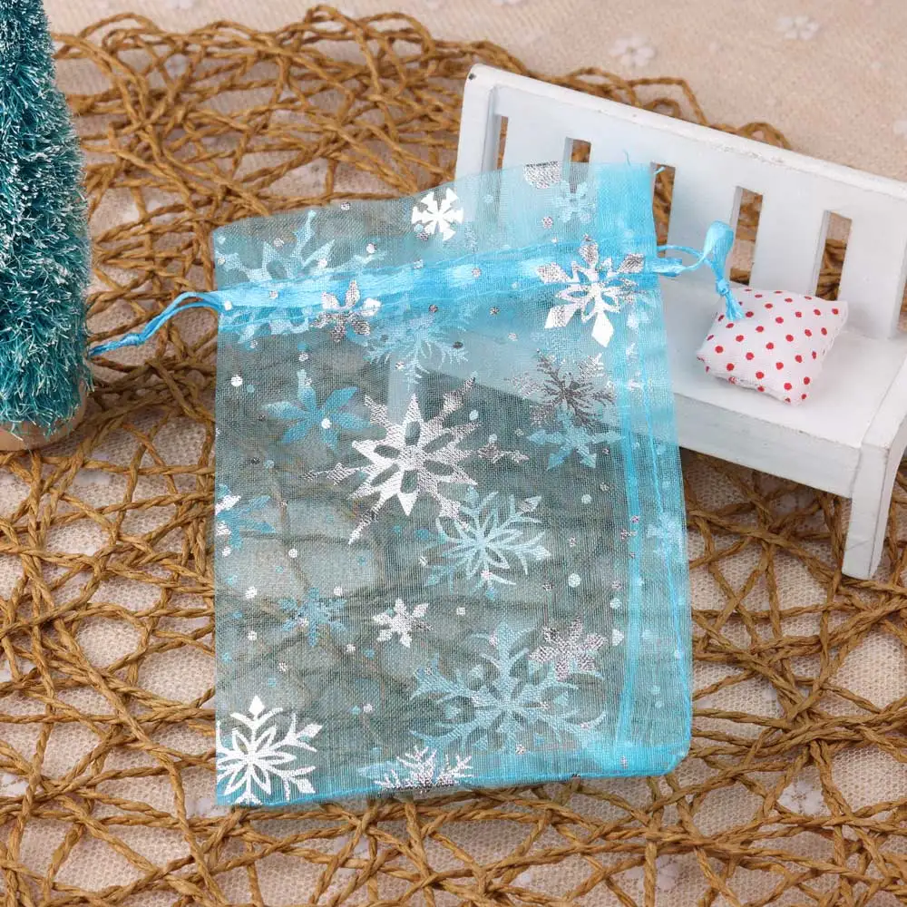 25pcs/Lot 10x14cm Christmas Organza bag Various Gold Color Silver Color Snowflake Patterns Candy Jewelry Store Gift Pouches