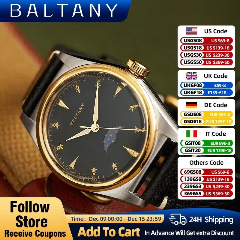 Baltany Moonphase Dress Watch IPG Stainless Steel 100m Waterproof Sub-dial Elegant Man and Woman Quartz Watches