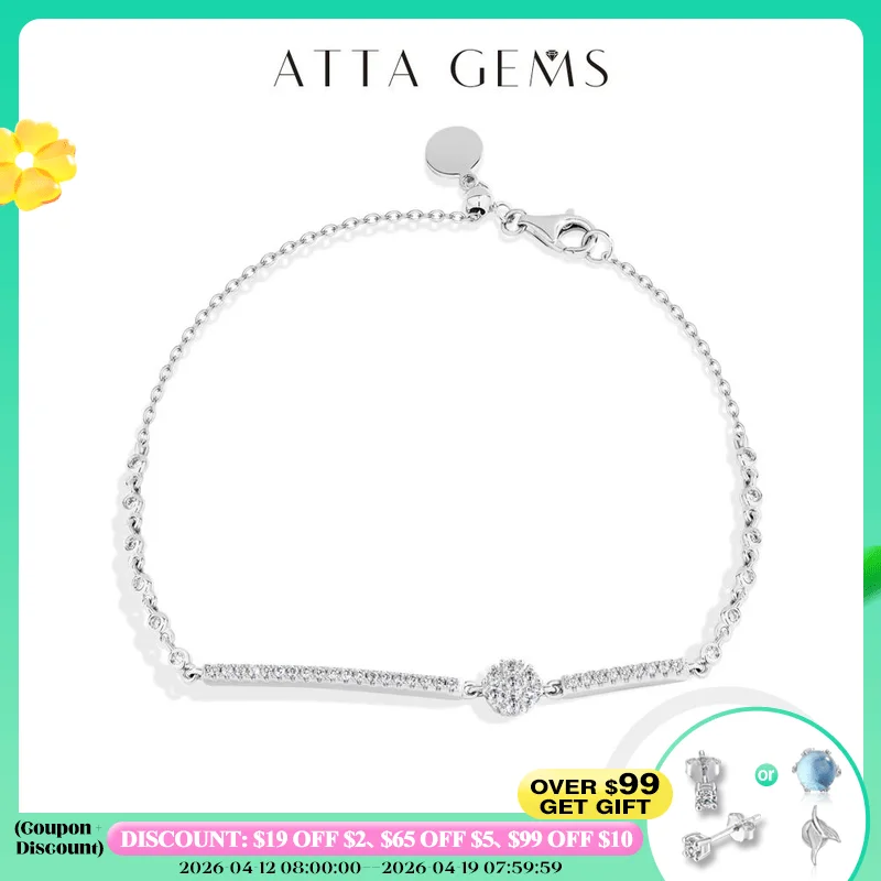 

ATTAGEMS полный муассанит браслеты оригинальный стерлингового серебра S925 регулируемый женский браслет простые ювелирные изделия подарки на день рождения