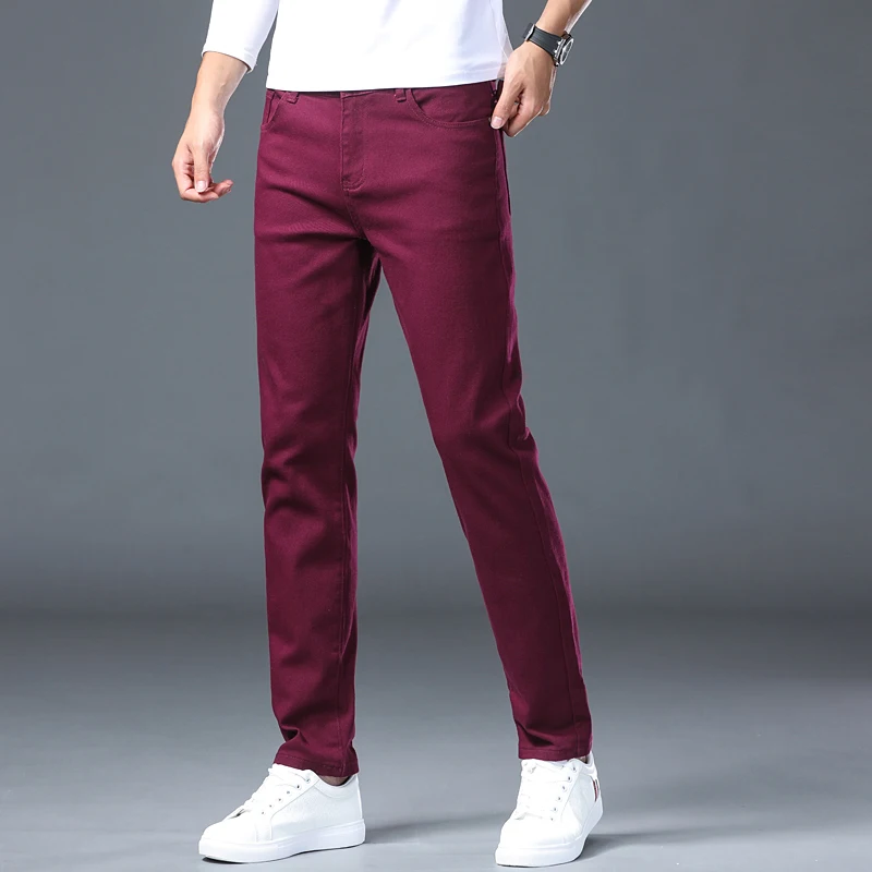 Fashion Classic Jeans Men Solid Color Casual Streetwear Hip-hop Trousers Stretch Slim-fit Embroidered Denim Pants