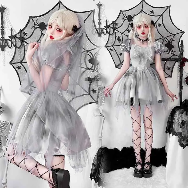 Halloween Witch Bride  Costume Women's Traditional Wedding Dress Masquerade Ball Gown Stage Performance Outfit