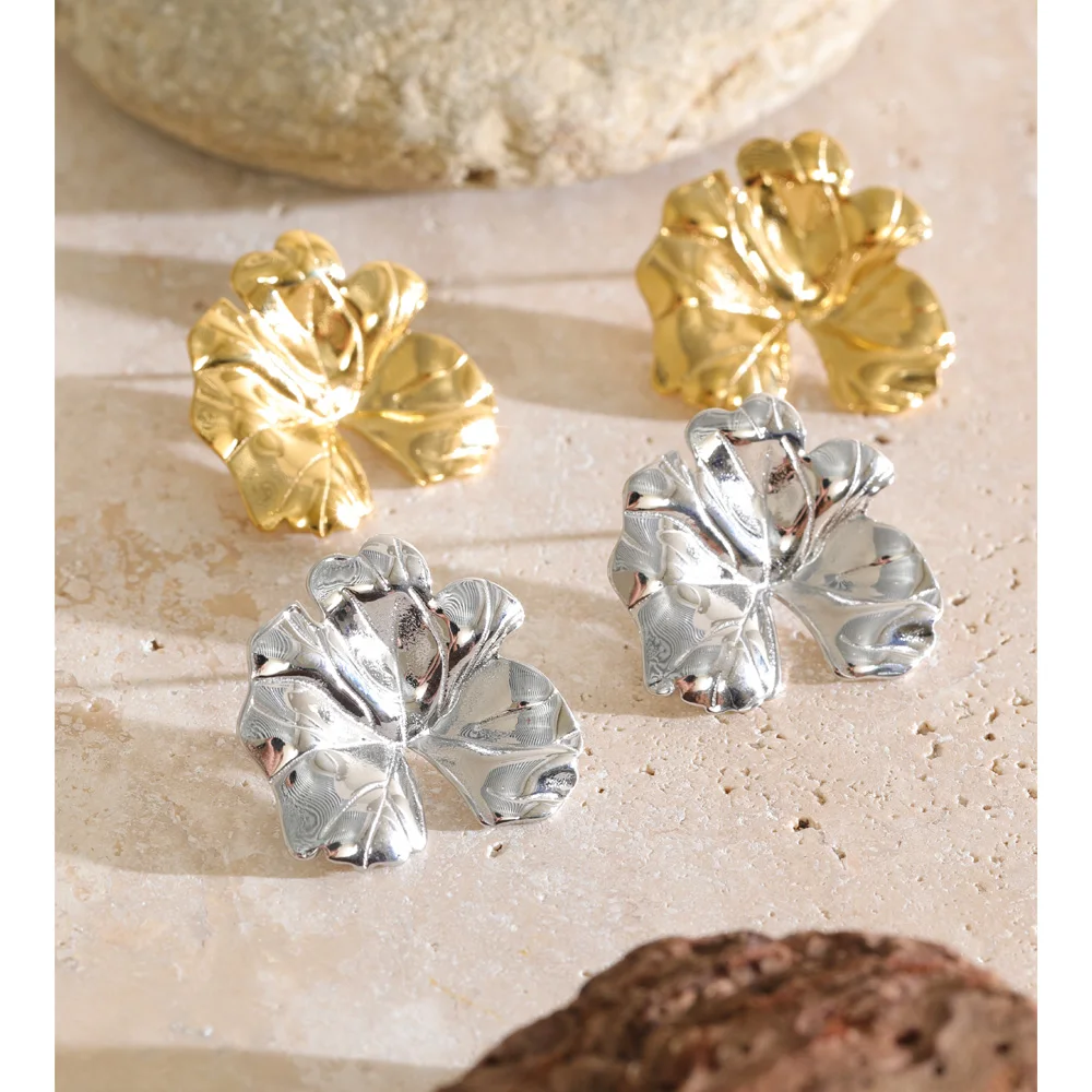 Yhpup Stainless Steel Flower Stud Earrings Textured Wavy Petal Trending Daily Attractive Jewelry Wholesale
