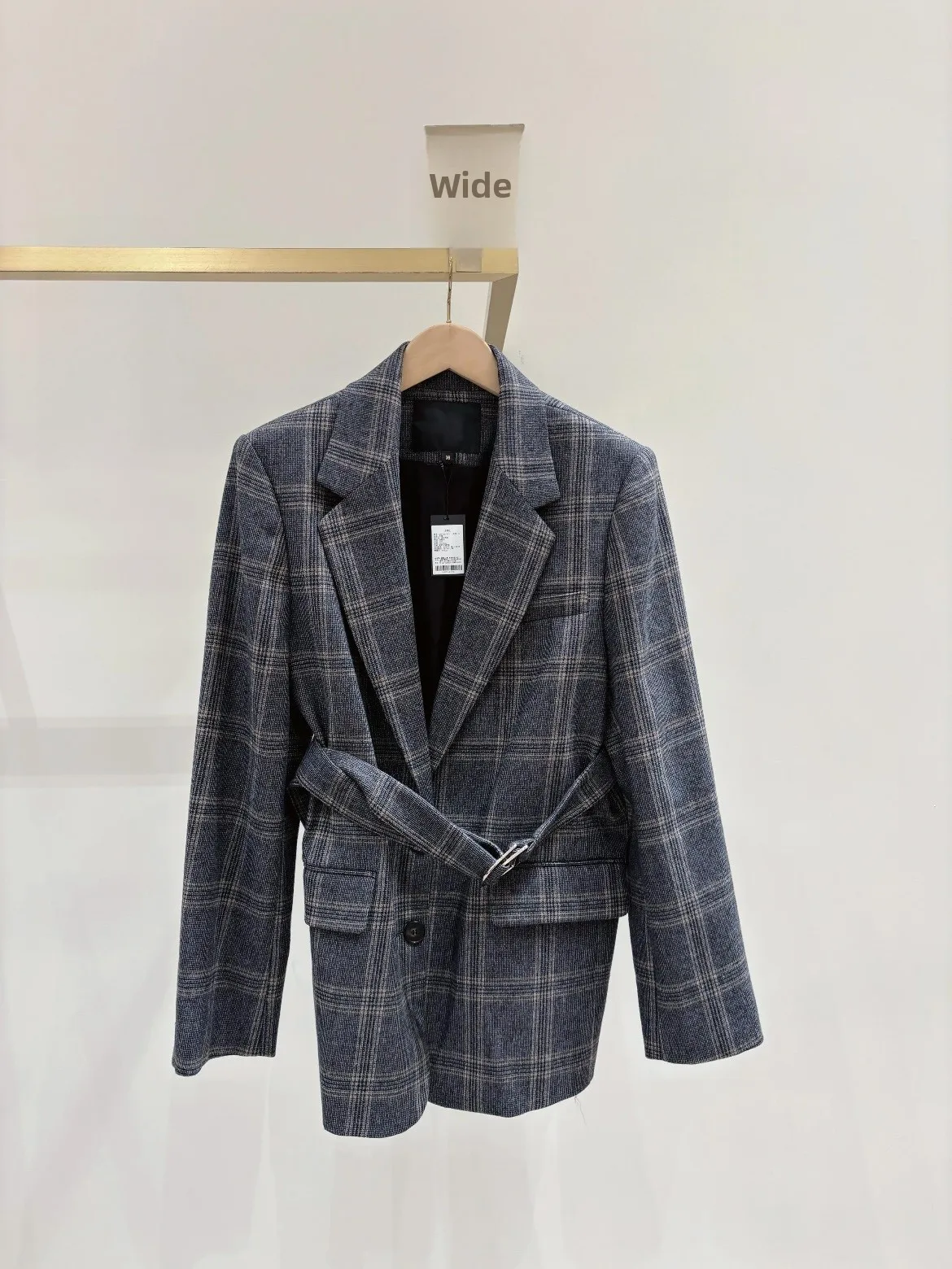 

Retro Style Plaid Suit Jacket with Belt Decoration British Autumn Winter Women's Standard Fit Long Sleeve Workwear Coat
