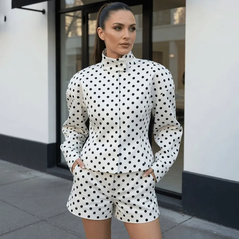 

Tuularose Vintage 2 Piece Set Short Set Women's Fashion Polka Dot Jacket Top Slim Short Set Elegant Streetwear Female Shorts Set