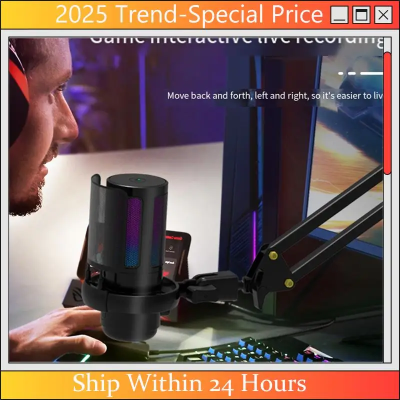 

CHYY Верхний USB-микрофон с переключателем освещения RGB, бесшумный в один клик, профессиональный настольный микрофон для записи с подставкой, игровой микрофон