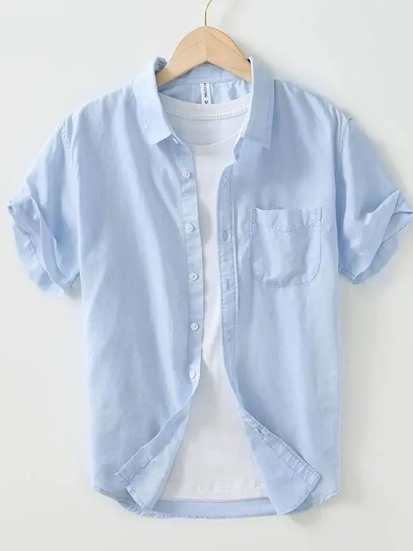 

Men's Casual Cotton Linen Shirt Short Sleeve Breathable Comfortable Spring Summer Fashion Trend Loose Fit Standard Style City...