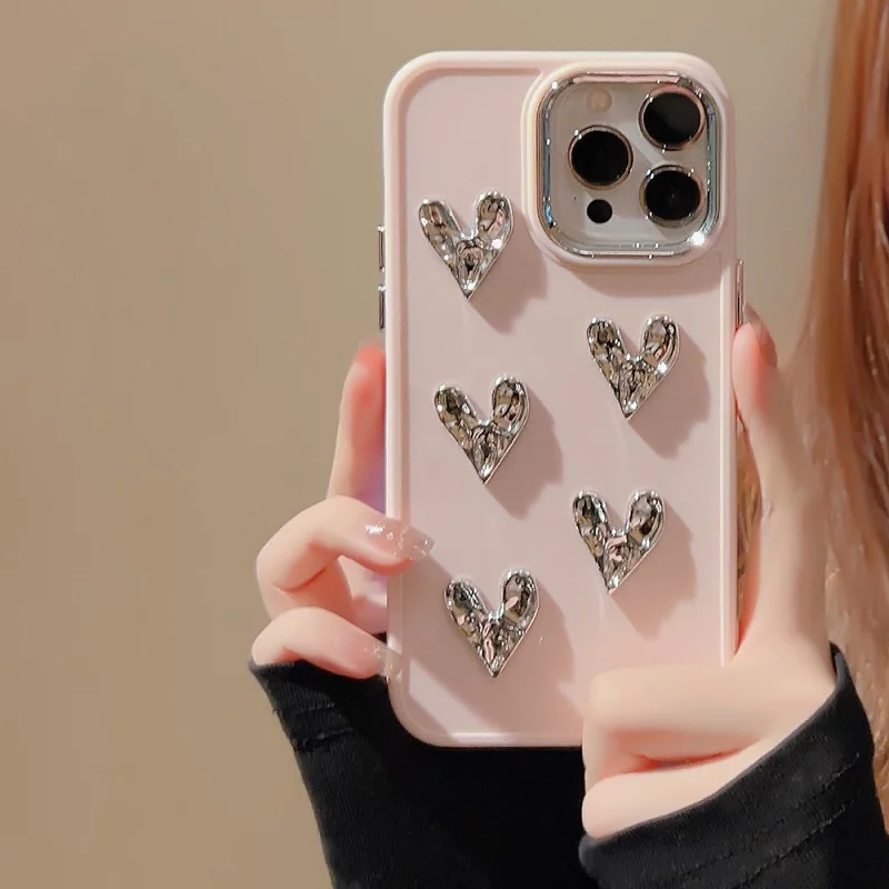 Luxury Plating Love Heart Case For iPhone 15 14 13 12 11 Pro Max X XS XR 7 8 Plus SE 3 Soft Shockproof Bumper Protective Cover