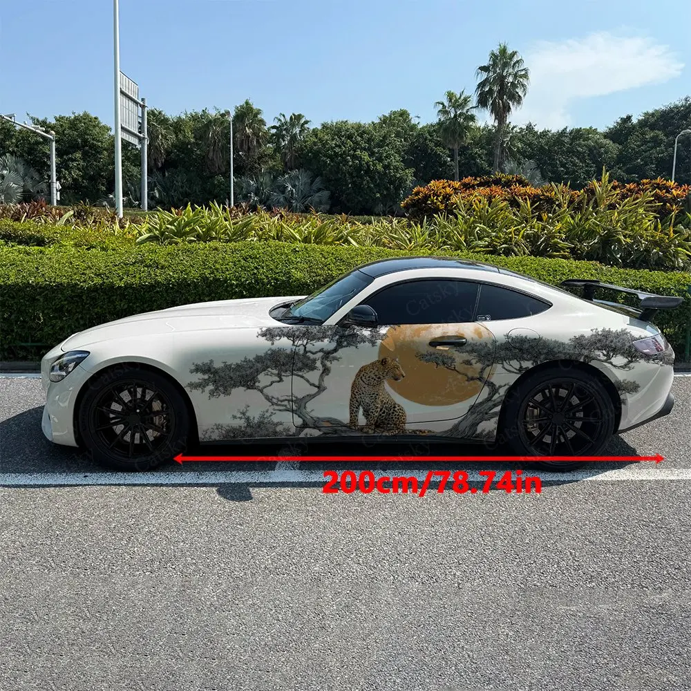2pcs Leopard On The Tree Car Sticker Full Body Decal Decoration Cover Scratches Protect Car Decal Waterproof Car Vinyl Wraps