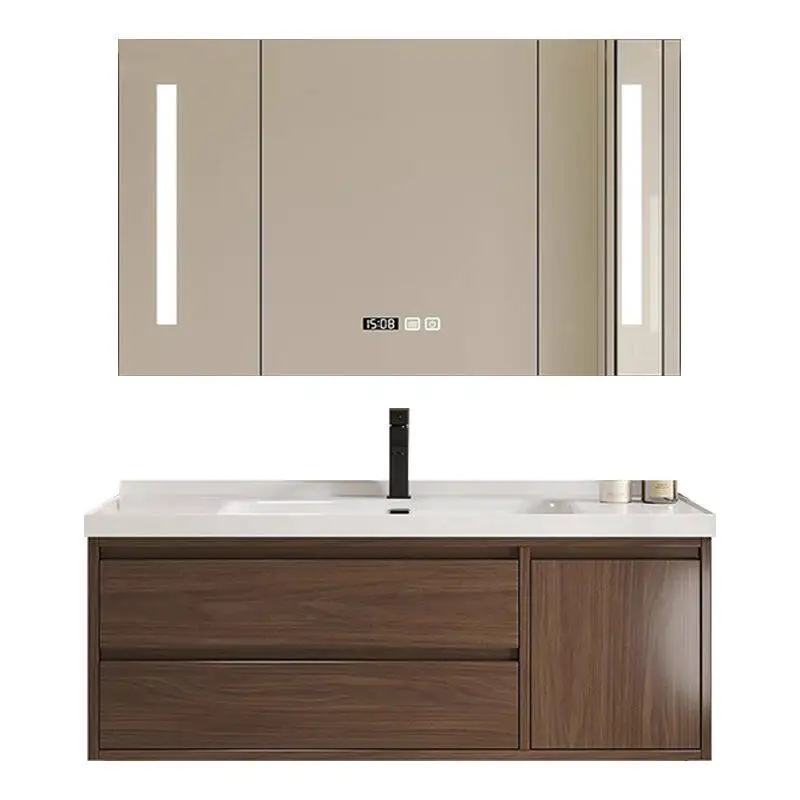 Bathroom cabinet combination integrated ceramic basin, walnut color washbasin washbasin cabinet