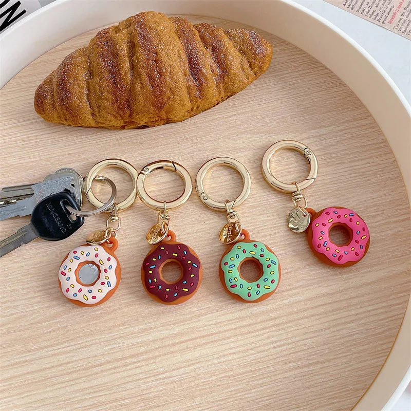 4pcs/set For AirTags Case Cute Donuts Doughnut Soft Silicone Anti-lost Protection Case Locator Tracker Cover with Keychains