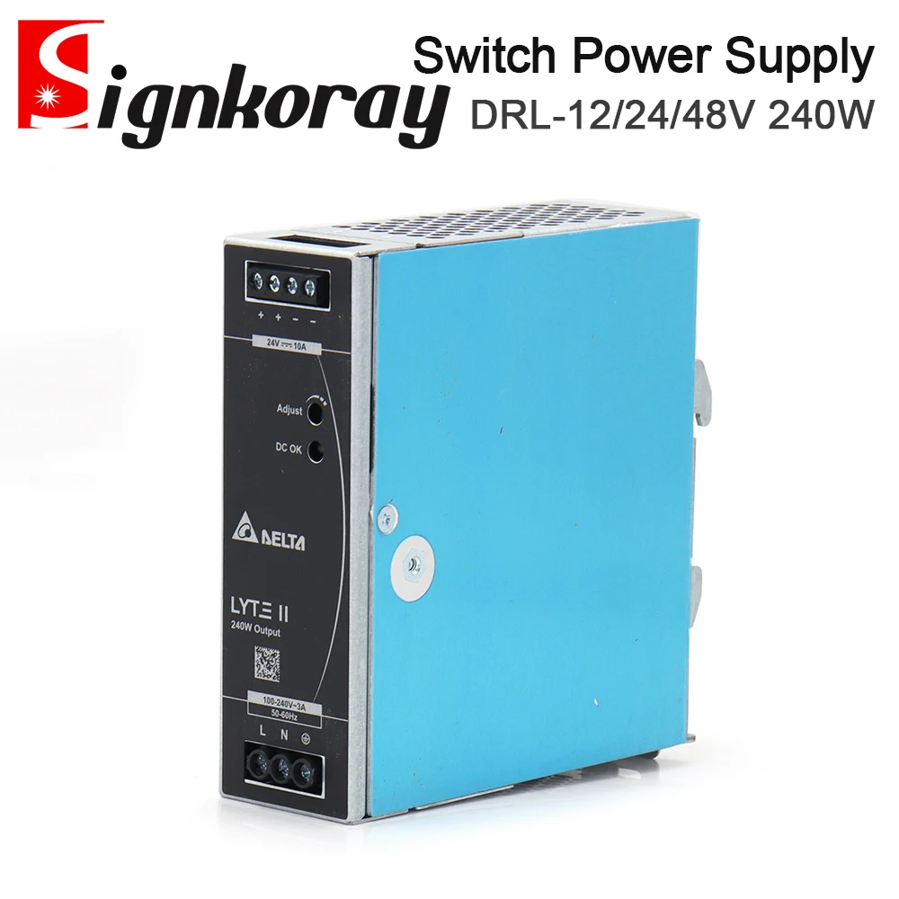 

SignkoRay Original DELTA DIN Rail Type Switching Power Supply DRL Series 240W 12V 24V 48V 10A Single Phase 50-60Hz