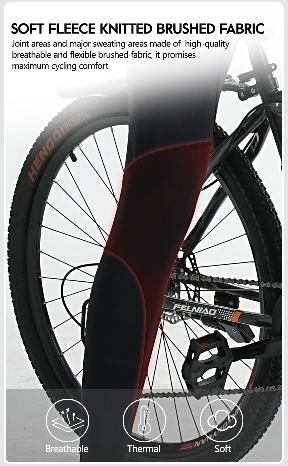 RION Fahrradhose für Herren und Damen, Winter-Thermo-Fahrradhose, MTB-Tights, gepolsterte Rennrad-Trägerhose, spritzwassergeschützt, winddicht, 7H 8H – Detail 7