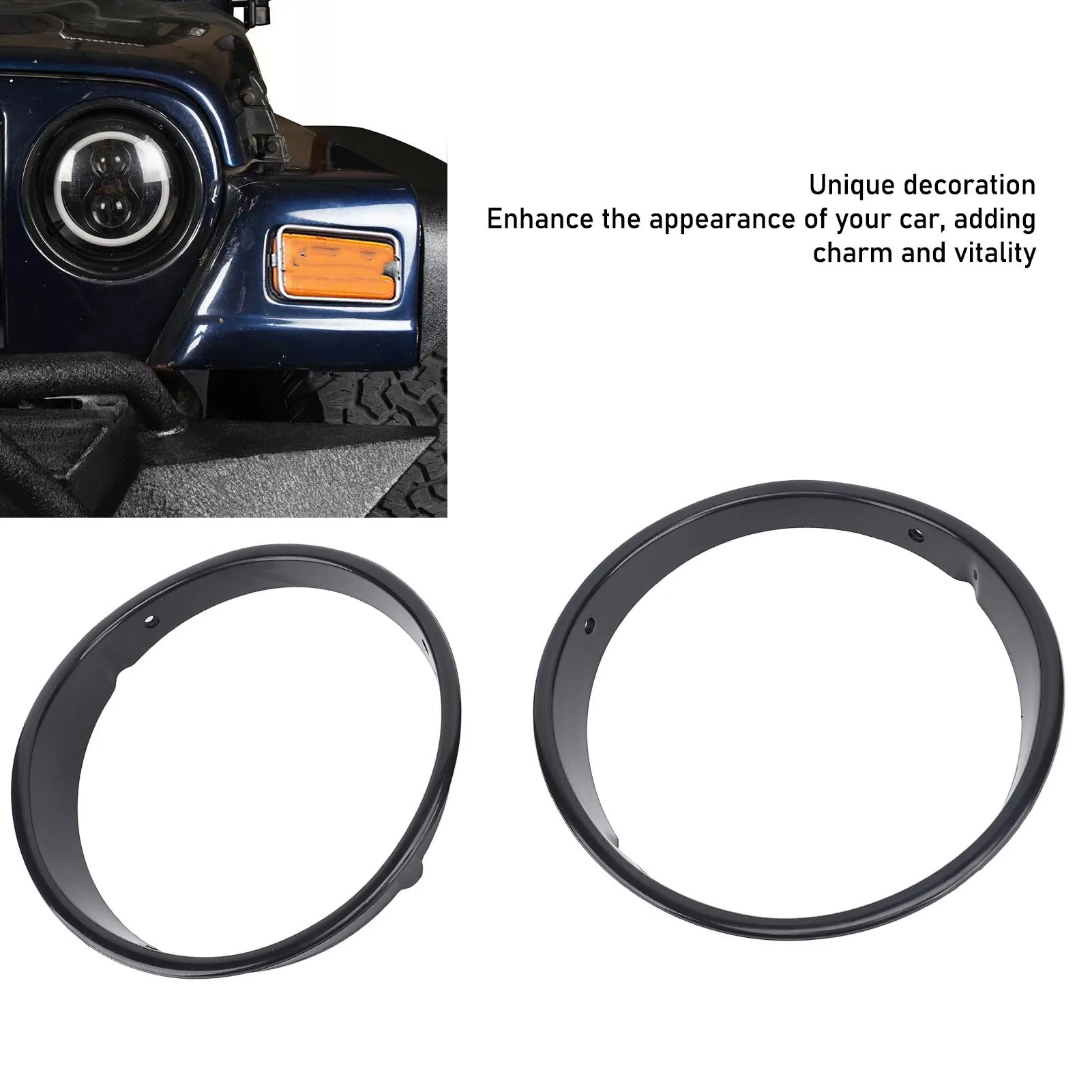 غطاء إطار المصباح الأمامي مقاوم للخدش ديكور أسود للمصابيح الأمامية حلقات الكسوة لـ 1997 إلى 2006 إطار المصباح الأمامي #4