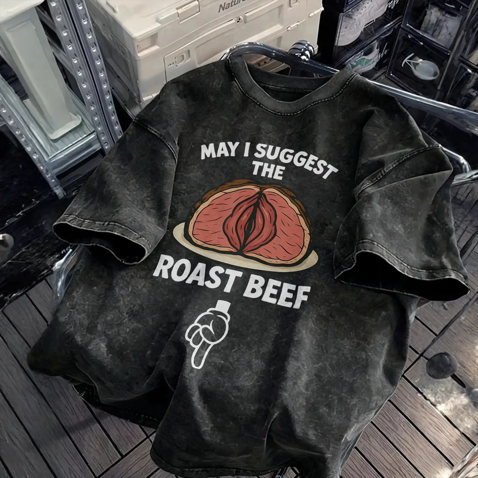 Streetwear Washed T Shirt May I Suggest The Roast Beef  Loose T Shirts  Novelty Tshirt for Men Summer Y2K Fun Casual Tops
