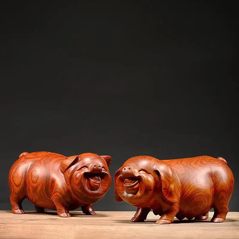 MOYU Feng Shui Wooden Crafts Carving Animal Pig Figurines Home Accessories Office Desktop Ornament Lucky Gift