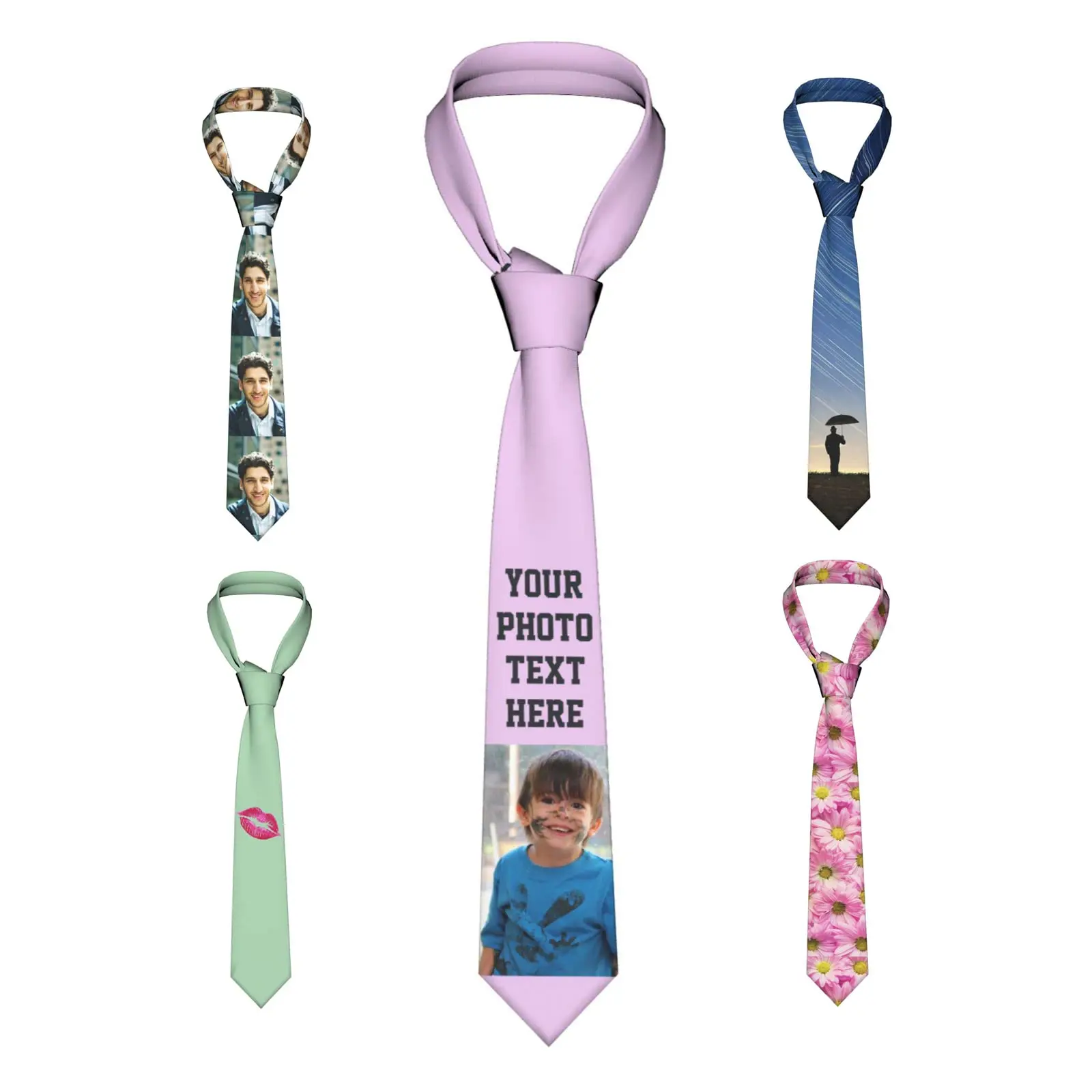 Custom Men's Tie Personalized Necktie Photo Picture Logo Text Novelty Neckties Business Work Gift For Dad Husband Boyfriend