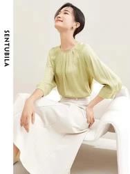 SENTUBILA Glossy Jacquard Chiffon Shirts Blouses for Women 2024 Autumn Relaxed Fit Three Quarter Sleeve Fashion Elegant Tops