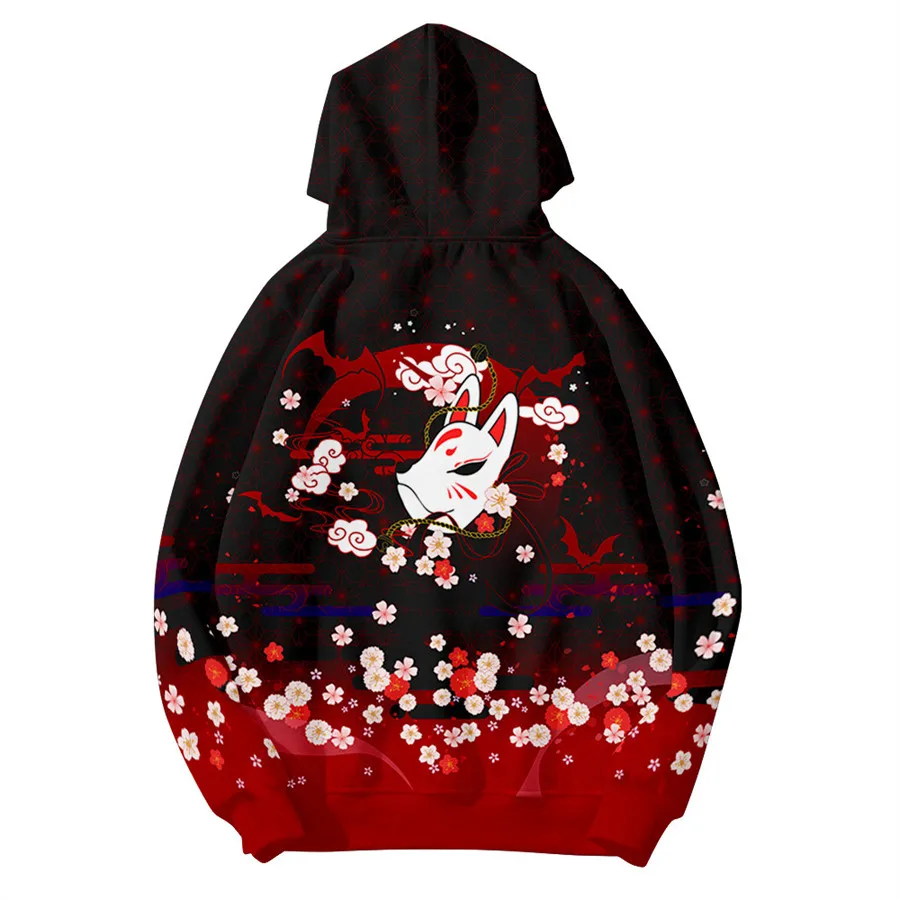 Harajuku Fox Print Hoodies Sweatshirt Autumn Winter Japanese Casual Oversized Hooded Hoodie Hip Hop Pullover Women Men Clothing