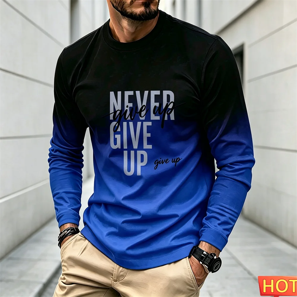 Men's Autumn Winter Casual Long sleeved T-shirt 3D Outdoor Sports Round neck T-shirt Tee tops Cotton Comfortable men's clothing