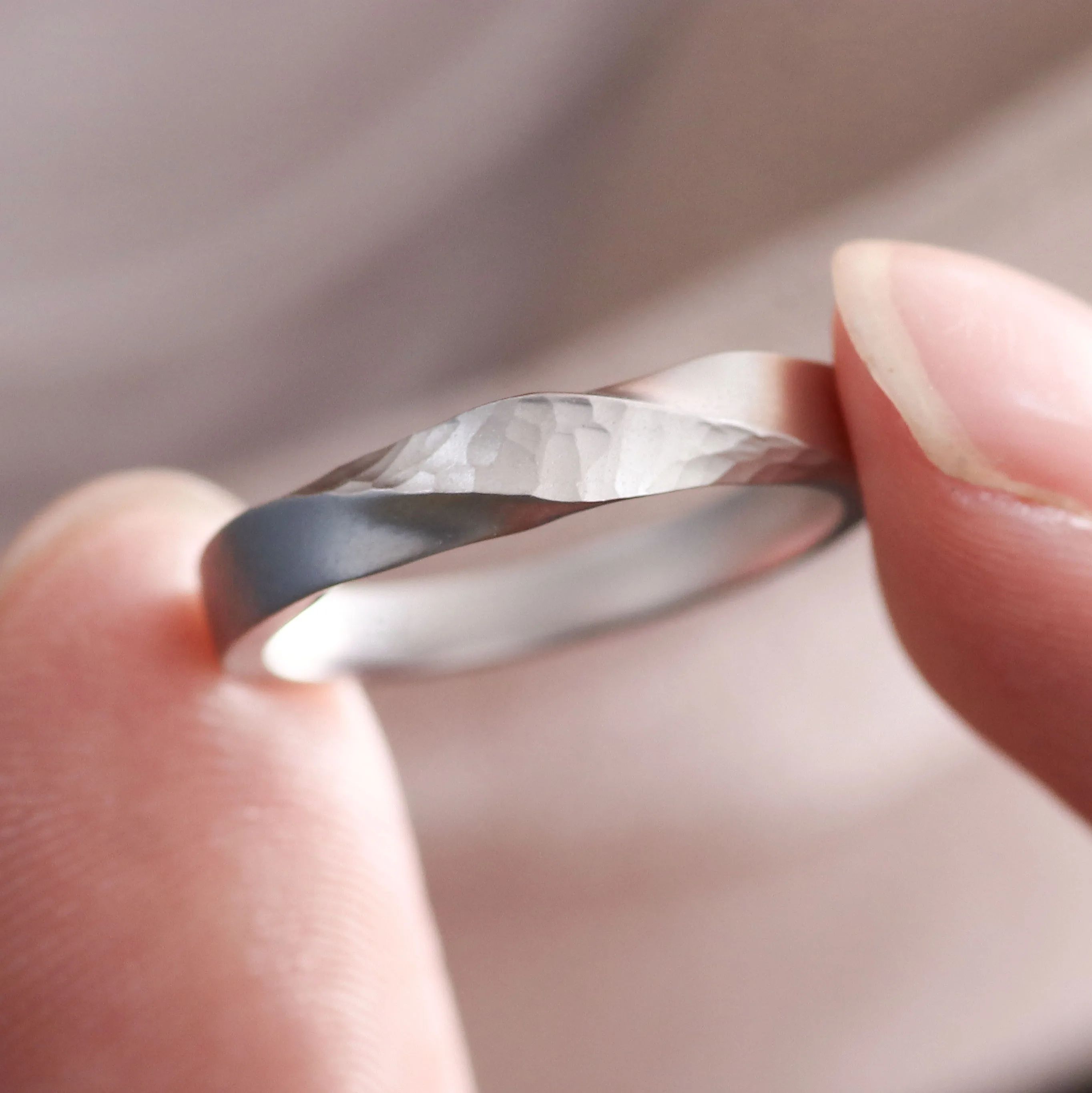 

Provence Minimalist Matte Platinum Hammered Ring Twisted Wedding Band Unisex Bridal Promise Jewelry for Daily Wear & Anniversary