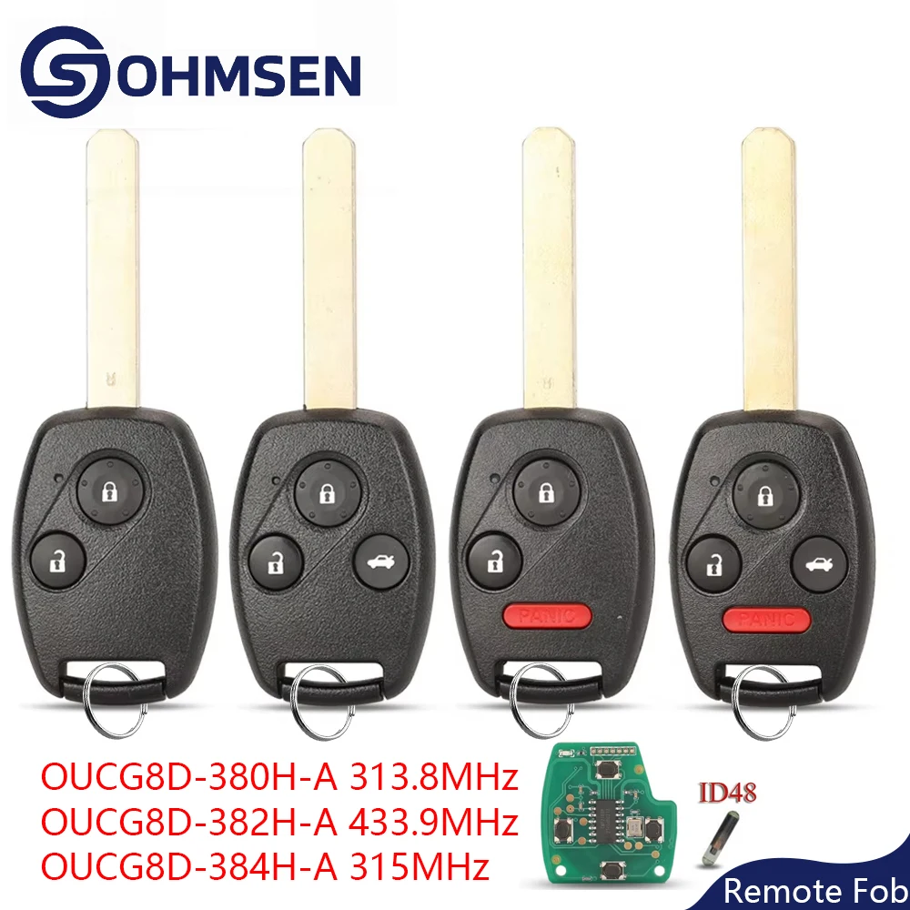 

OHMSEN Remote Smart Car Key For Honda Accord City Odyssey Jazz 2 3 4 button 313.8/315/433.92Mhz G8D-380H-A G8D-382H-A G8D-384H-A