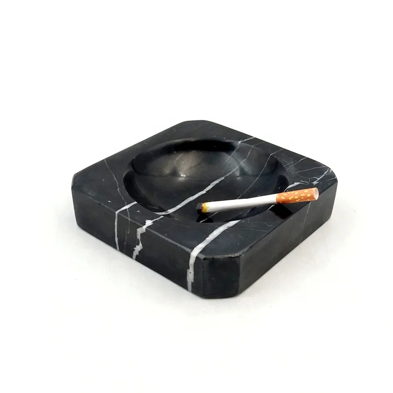 Wholesale 20pcs Customize Rectangle Black Natural Marble Ashtray For Office Desk