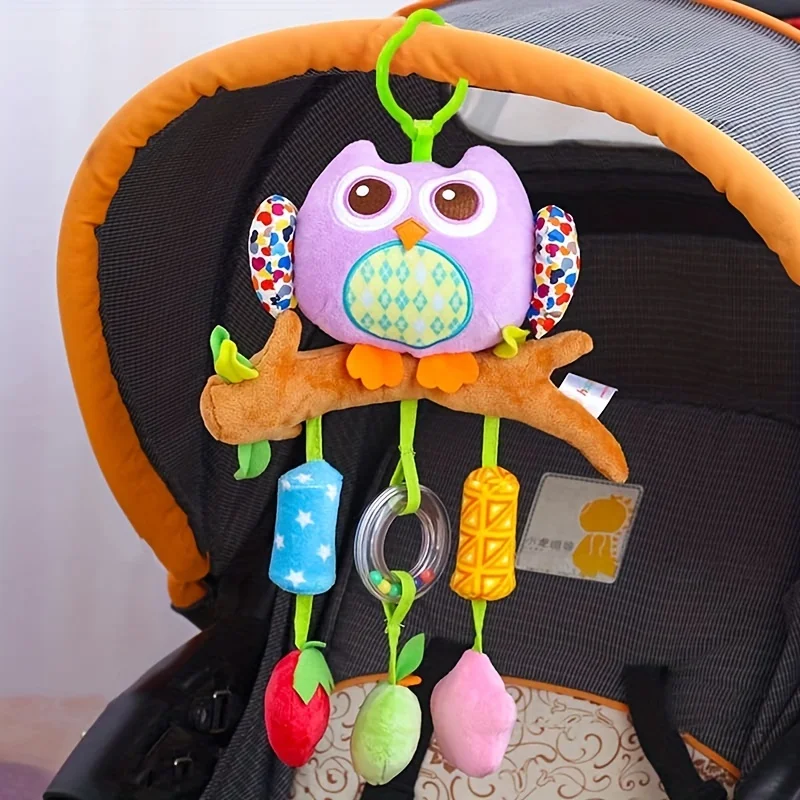 ของเล่นเขย่ารูปนกฮูกน่ารักพร้อมที่กัด - เหมาะสำหรับเด็กอายุ 0-3 ปี - ของเล่นแขวนเปลและรถเข็นเด็ก