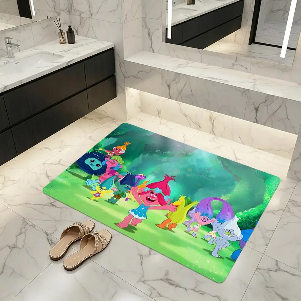 Cartoon T-Trolls Floor Mat Diatomite Bath Mat, Quick Dry, Absorbent, Multi-Scene Mat