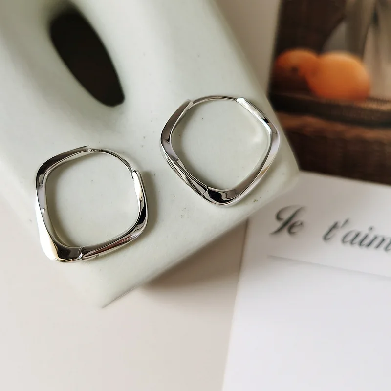 100% 925 Sterling Silver Hoop Earrings with Geometric for women, Personalized and Minimalist