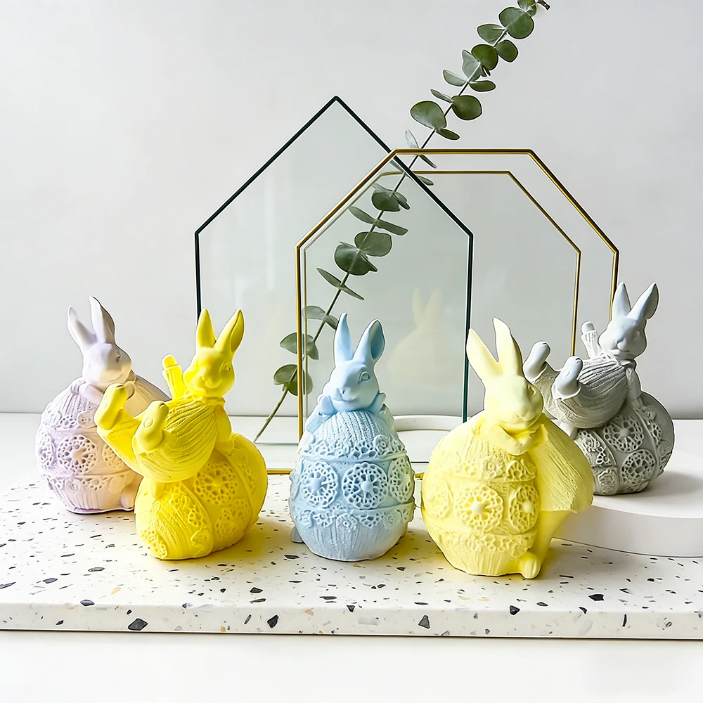 

Easter Bunny Egg Mold DIY Aroma Candle Plaster Ornaments Molds Epoxy Resin Rabbit Silicone Mold