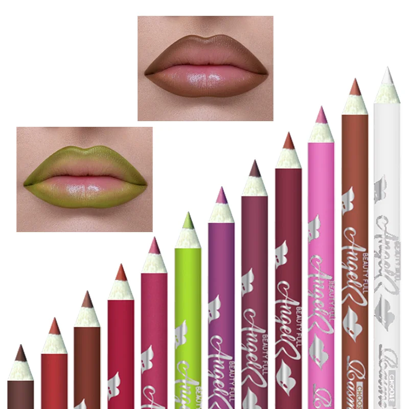 ชุดลิปไลเนอร์สีนู้ด 12 ชิ้น - ลิปไลเนอร์แบบดินสอเนื้อแมทกันน้ำไม่เหนียวเหนอะหนะและใช้งานง่ายของขวัญคริสต์มาส