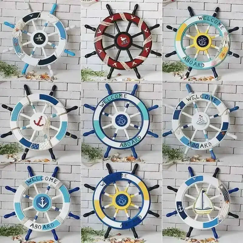 Mediterranean Style Helmsman Ornaments Home Decoration Living Room Photos Wall Hanging Wood Crafts Boat Rudder Small Ornaments
