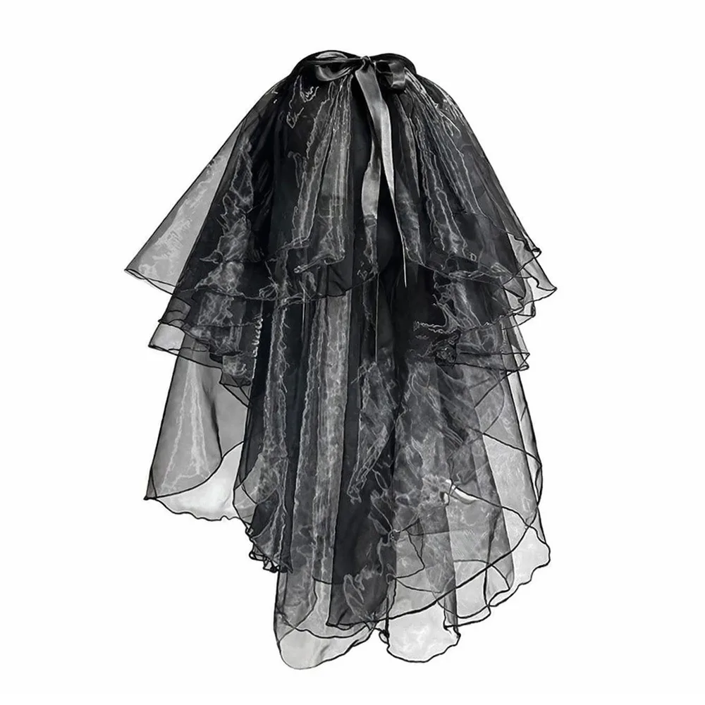 

Minimalist Lace-up Design Mesh Skirts Thin Tulle High Waist Lace Ruffles Skirt Asymmetrical Hem Layered Dance Skirts Women