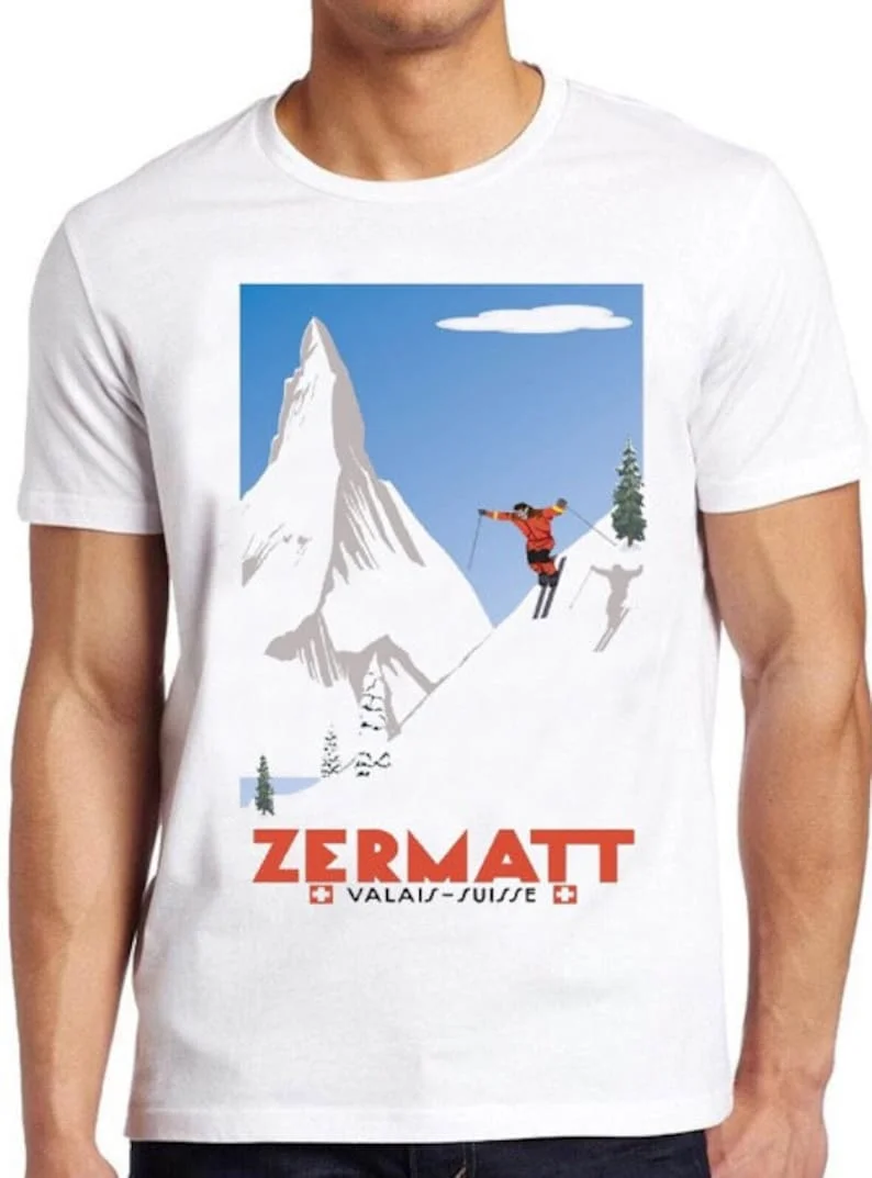 

Швейцарские Альпы, лыжная футболка Zermatt Valais Постер "Швейцария" Cool Tee 58