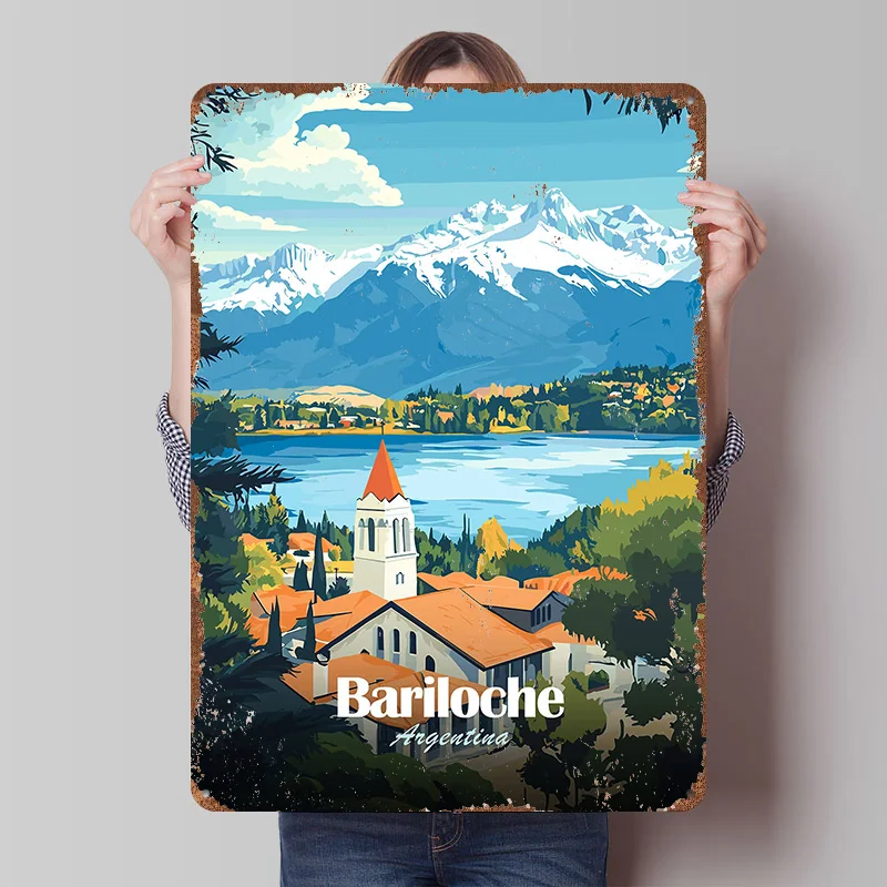 Cartel de Viaje de Bariloche, Argentina, Letreros Metálicos Vintage Personalizados, Arte de Pared, Placa de Metal Retro para Decoración de Interiores, Accesorios para Habitaciones