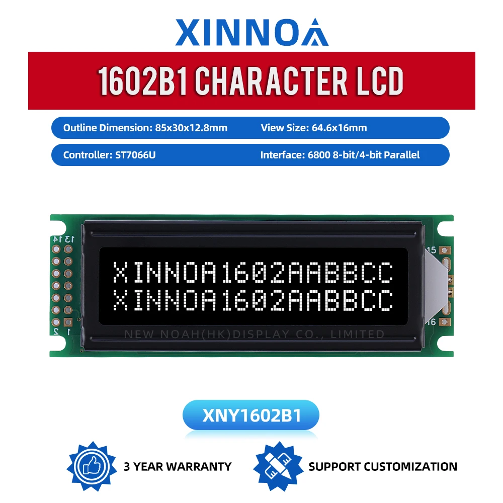 BTN black film White 1602B1Character LCD Module 2X16 LCD High Frame Controller ST7066U 16*2 Monochrome Screen Multilingual Modu