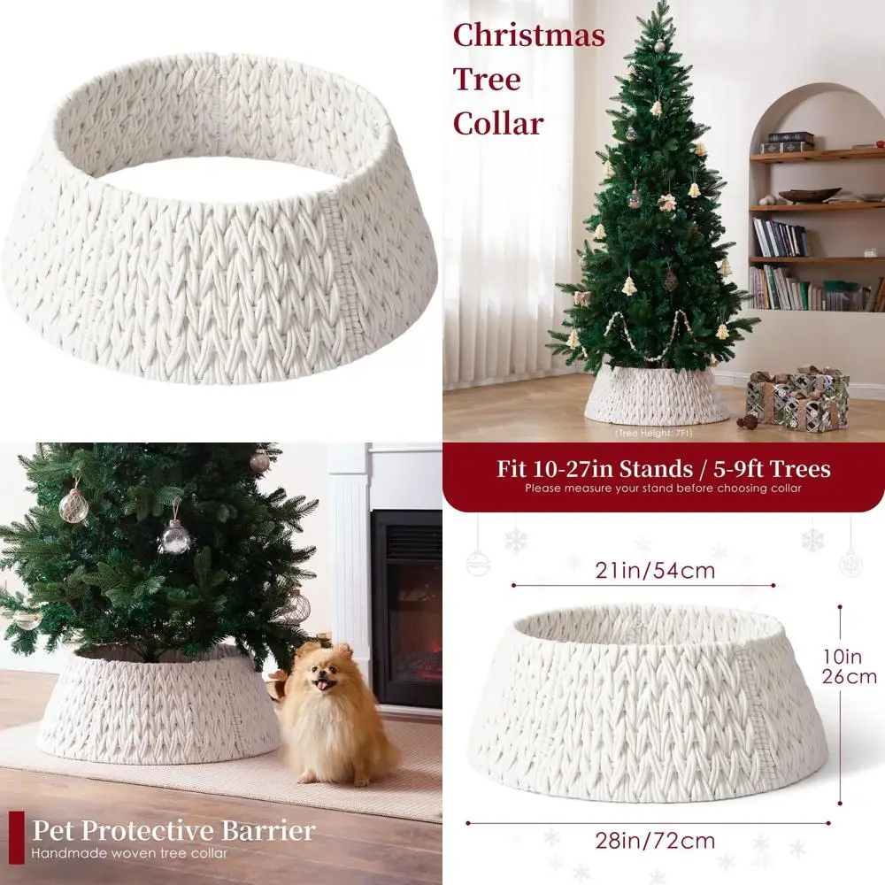 

Elegant Beige Cotton Woven Tree Skirt - 28 Collar for 6-9ft Artificial Christmas Trees - Natural Holiday Decor