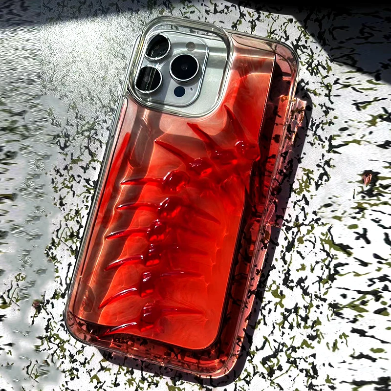 Original personality red halo dyed red fish bone suitable for the iphone 15promax mobile phone case 15Pro hand drop glue 14