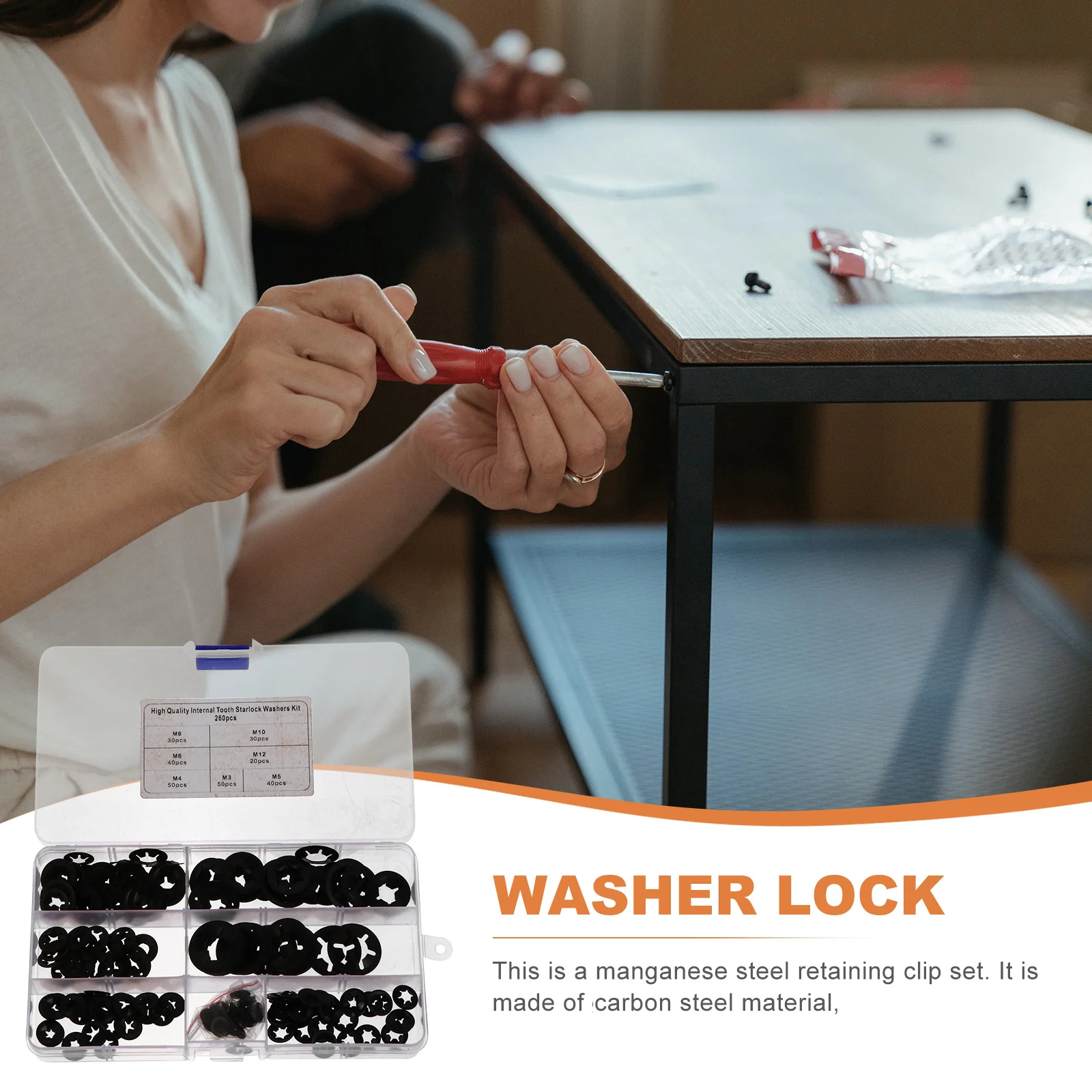 

260pcs Plum-Blossom Shaped Retaining Clips Manganese Steel Snap Rings Heavy Duty Locking Washers Assortment Kit Storage Box