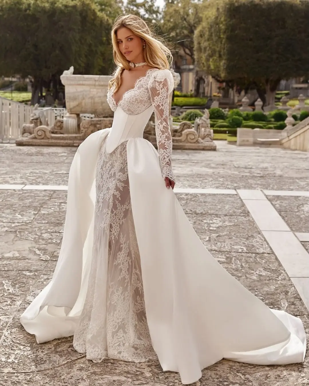 

Vestido De Novia Falda Desmontable Corset Wedding Dress Mermaid Long Sleeve Lace Satin Bespoke Vestidos Noiva Robe Mariage Gown