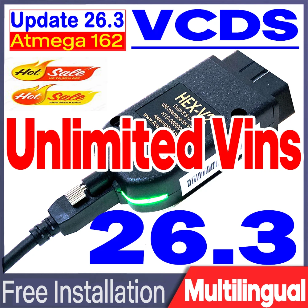 Cable OBDII 2026, Interfaz VCDS VAG HEX V2 V26.3, Interfaz USB para VW AUDI Skoda Seat ATMEGA162, Herramienta Multilingüe Vag com VCDS